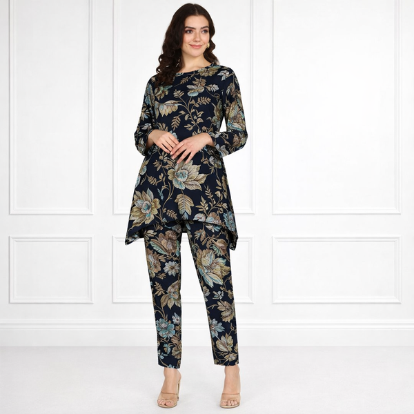 🌸 Floral Printed Spandex Kurti Pant Co-Ord Set 🌸