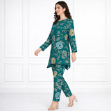 🌸 Floral Printed Spandex Kurti Pant Co-Ord Set 🌸