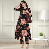 Floral Printed Spandex Kurti Pant Co-Ord Set for Women | Stretchable Printed Pant with Matching Kurti