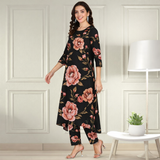 Floral Printed Spandex Kurti Pant Co-Ord Set for Women | Stretchable Printed Pant with Matching Kurti