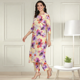 Floral Printed Spandex Kurti Pant Co-Ord Set for Women | Stretchable Printed Pant with Matching Kurti