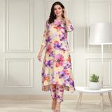 Floral Printed Spandex Kurti Pant Co-Ord Set for Women | Stretchable Printed Pant with Matching Kurti