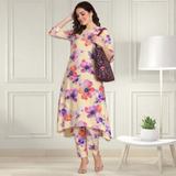 Floral Printed Spandex Kurti Pant Co-Ord Set for Women | Stretchable Printed Pant with Matching Kurti
