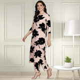Floral Printed Spandex Kurti Pant Co-Ord Set for Women | Stretchable Printed Pant with Matching Kurti