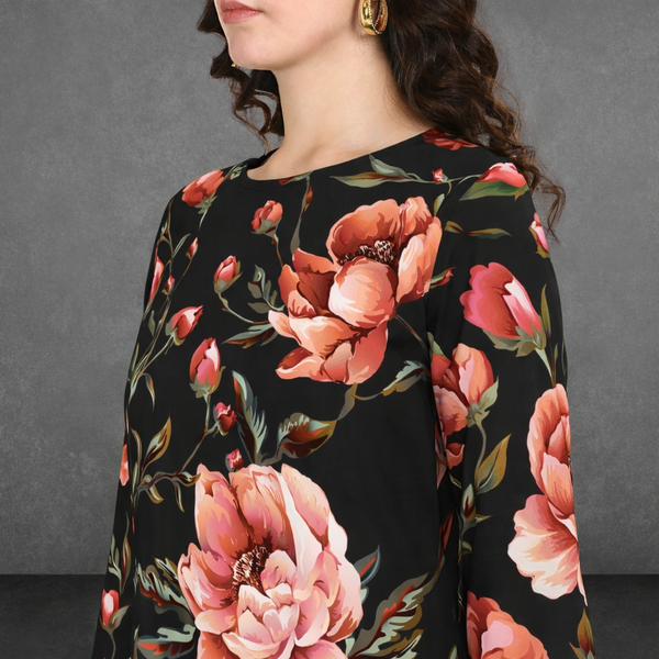 Floral Printed Spandex Kurti Pant Co-Ord Set for Women | Stretchable Printed Pant with Matching Kurti