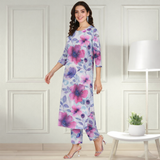 Floral Printed Spandex Kurti Pant Co-Ord Set for Women | Stretchable Printed Pant with Matching Kurti