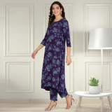 Floral Printed Spandex Kurti Pant Co-Ord Set for Women | Stretchable & Stylish Ethnic Wear