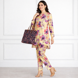 🌸 Floral Printed Spandex Kurti Pant Co-Ord Set 🌸