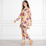 🌸 Floral Printed Spandex Kurti Pant Co-Ord Set 🌸