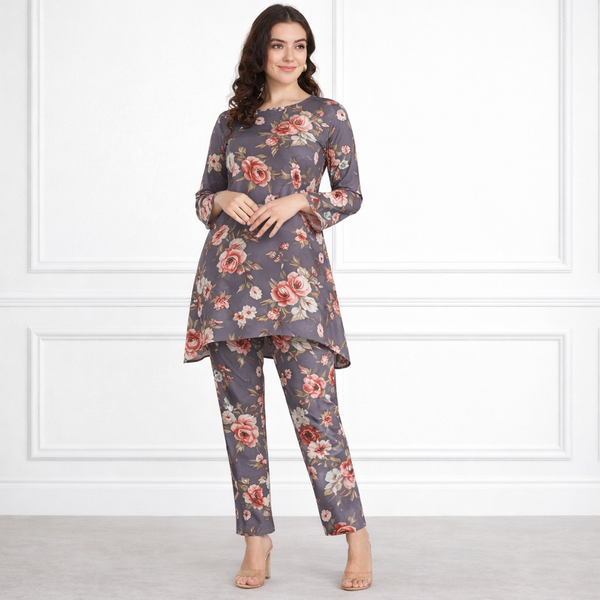 🌸 Floral Printed Spandex Kurti Pant Co-Ord Set 🌸