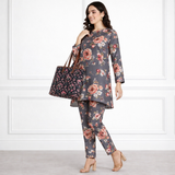 🌸 Floral Printed Spandex Kurti Pant Co-Ord Set 🌸