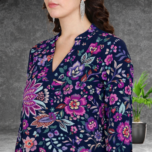 🌸 Floral Print Spandex Kurti Pant Co-Ord Set 🌸