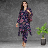 🌸 Floral Print Spandex Kurti Pant Co-Ord Set 🌸
