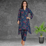 🌸 Floral Print Spandex Kurti Pant Co-Ord Set 🌸