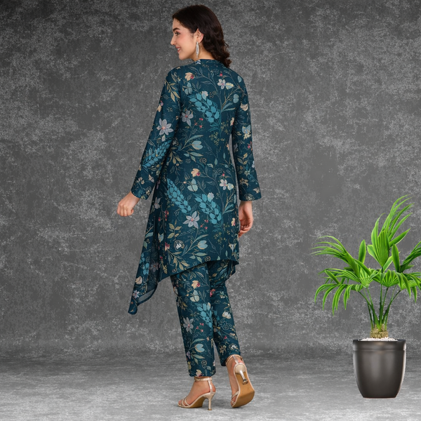 🌸 Floral Print Spandex Kurti Pant Co-Ord Set 🌸