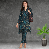 🌸 Floral Print Spandex Kurti Pant Co-Ord Set 🌸
