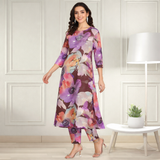 Floral Printed Spandex Kurti Pant Co-Ord Set for Women | Stretchable Printed Pant with Matching Kurti
