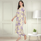 Floral Printed Spandex Kurti Pant Co-Ord Set for Women | Stretchable & Stylish Ethnic Wear