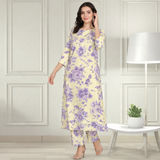 Floral Printed Spandex Kurti Pant Co-Ord Set for Women | Stretchable & Stylish Ethnic Wear