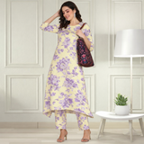 Floral Printed Spandex Kurti Pant Co-Ord Set for Women | Stretchable & Stylish Ethnic Wear