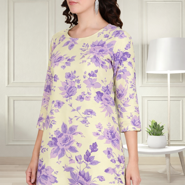 Floral Printed Spandex Kurti Pant Co-Ord Set for Women | Stretchable & Stylish Ethnic Wear