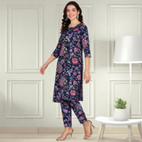 Floral Printed Spandex Kurti Pant Co-Ord Set for Women | Stretchable & Stylish Ethnic Wear
