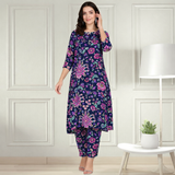 Floral Printed Spandex Kurti Pant Co-Ord Set for Women | Stretchable & Stylish Ethnic Wear