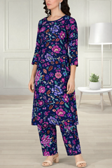 Floral Printed Spandex Kurti Pant Co-Ord Set for Women | Stretchable & Stylish Ethnic Wear