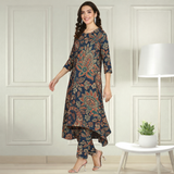 Floral Printed Spandex Kurti Pant Co-Ord Set for Women | Stretchable & Stylish Ethnic Wear