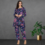 🌸 Floral Printed Spandex Kurti Pant Co-Ord Set 🌸