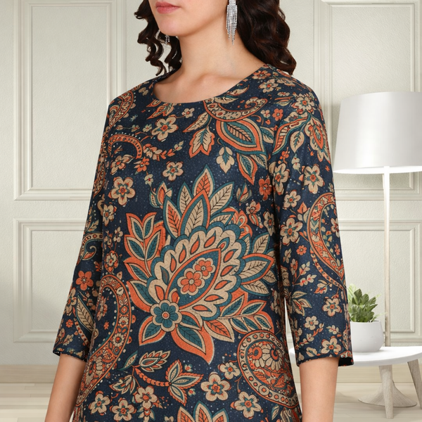 Floral Printed Spandex Kurti Pant Co-Ord Set for Women | Stretchable & Stylish Ethnic Wear