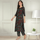 Floral Printed Spandex Kurti Pant Co-Ord Set for Women | Stretchable & Stylish Ethnic Wear
