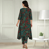 Floral Printed Spandex Kurti Pant Co-Ord Set for Women | Stretchable & Stylish Ethnic Wear