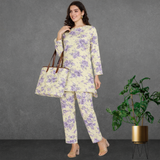 🌸 Floral Printed Spandex Kurti Pant Co-Ord Set 🌸