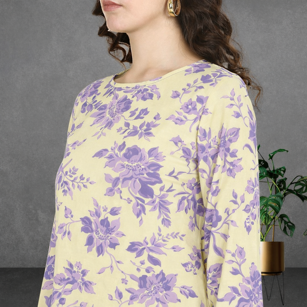 🌸 Floral Printed Spandex Kurti Pant Co-Ord Set 🌸