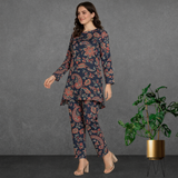 🌸 Floral Printed Spandex Kurti Pant Co-Ord Set 🌸