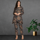 🌸 Floral Printed Spandex Kurti Pant Co-Ord Set 🌸