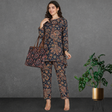 🌸 Floral Printed Spandex Kurti Pant Co-Ord Set 🌸