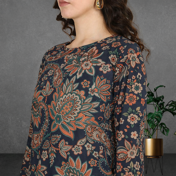 🌸 Floral Printed Spandex Kurti Pant Co-Ord Set 🌸