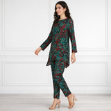 🌸 Floral Printed Spandex Kurti Pant Co-Ord Set 🌸