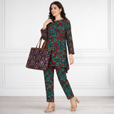 🌸 Floral Printed Spandex Kurti Pant Co-Ord Set 🌸