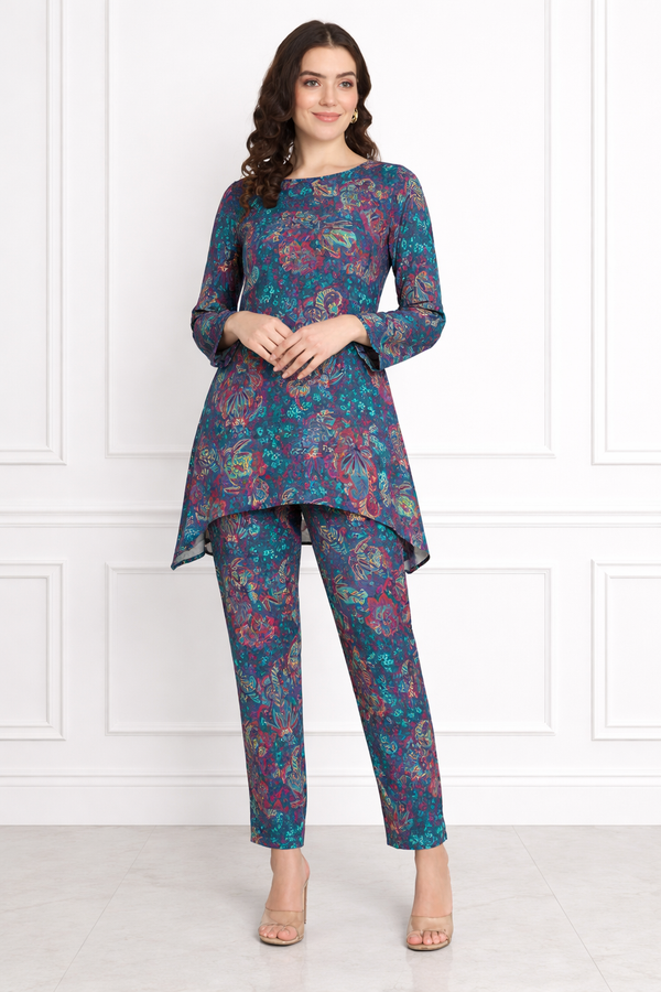 🌸 Floral Printed Spandex Kurti Pant Co-Ord Set 🌸