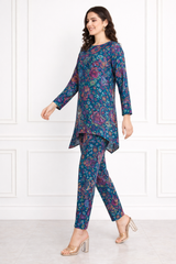 🌸 Floral Printed Spandex Kurti Pant Co-Ord Set 🌸