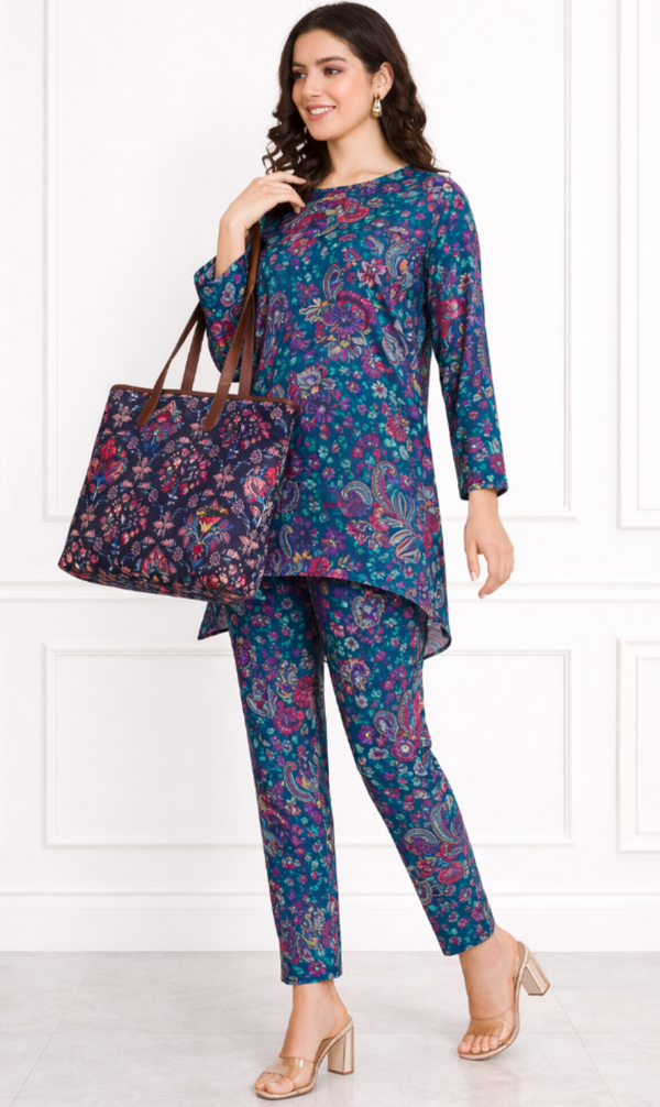 🌸 Floral Printed Spandex Kurti Pant Co-Ord Set 🌸