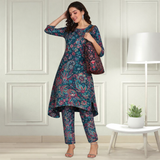 Floral Printed Spandex Kurti Pant Co-Ord Set for Women | Stretchable & Stylish Ethnic Wear