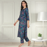 Floral Printed Spandex Kurti Pant Co-Ord Set for Women | Stretchable & Stylish Ethnic Wear