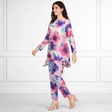 🌸 Floral Printed Spandex Kurti Pant Co-Ord Set 🌸