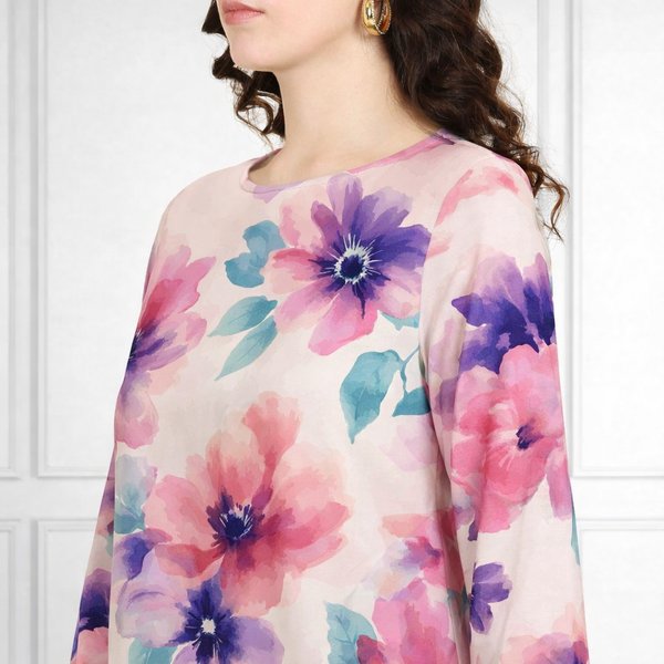 🌸 Floral Printed Spandex Kurti Pant Co-Ord Set 🌸