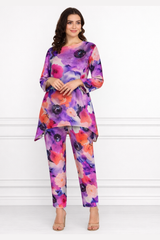 🌸 Floral Printed Spandex Kurti Pant Co-Ord Set 🌸
