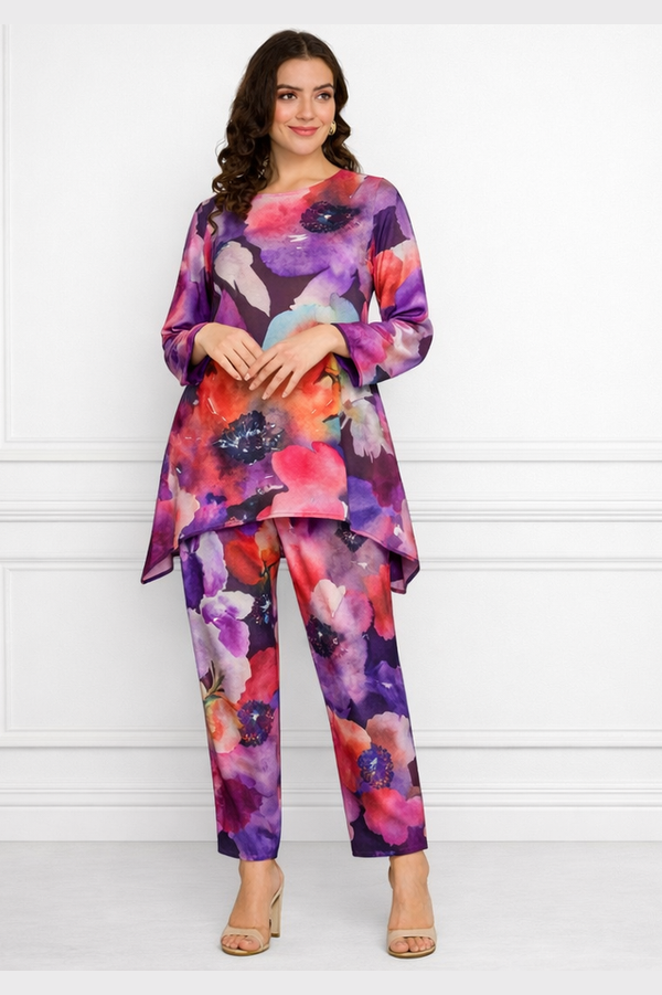 🌸 Floral Printed Spandex Kurti Pant Co-Ord Set 🌸